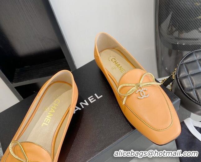 Best Luxury Chanel Leather Bow CC Pendant Loafers 071213 Orange 2021