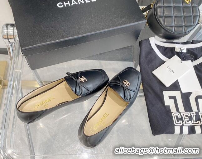 Charming Chanel Leather Bow CC Pendant Loafers 071213 Black 2021