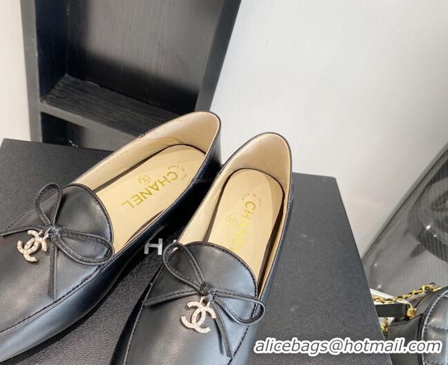 Charming Chanel Leather Bow CC Pendant Loafers 071213 Black 2021