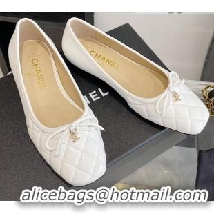 Good Product Chanel Quilted Leather Bow CC Loafers 071216 White 2021