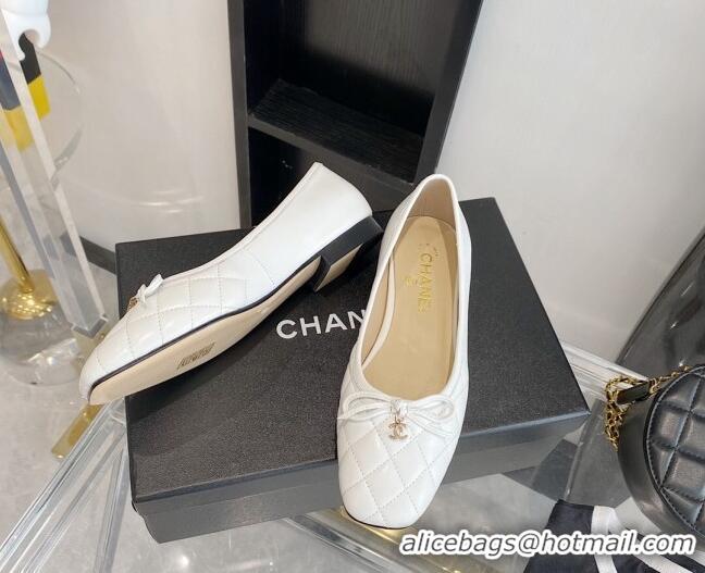 Good Product Chanel Quilted Leather Bow CC Loafers 071216 White 2021