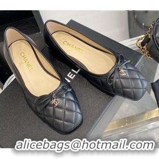 Good Quality Chanel Quilted Leather Bow CC Loafers 071216 Black 2021