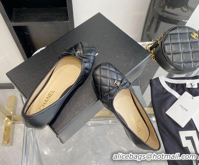 Good Quality Chanel Quilted Leather Bow CC Loafers 071216 Black 2021