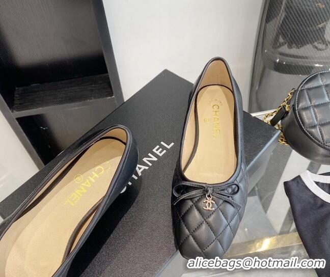 Good Quality Chanel Quilted Leather Bow CC Loafers 071216 Black 2021