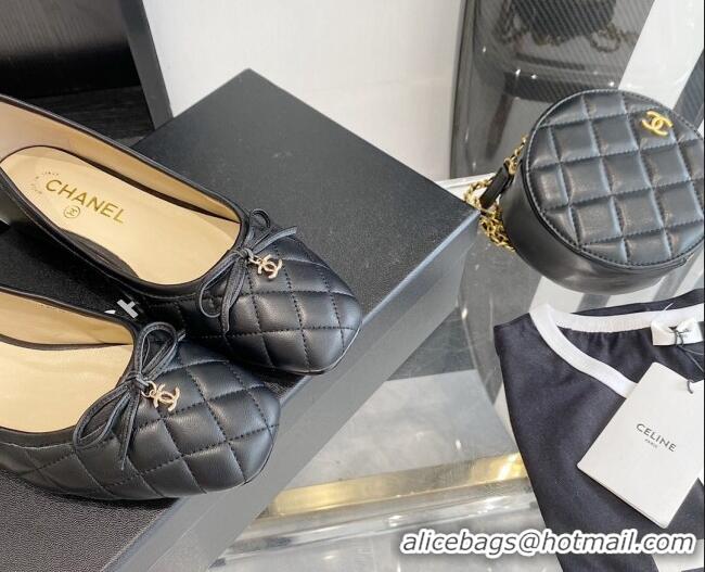 Good Quality Chanel Quilted Leather Bow CC Loafers 071216 Black 2021