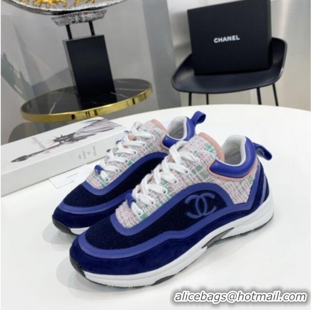 Custom Chanel Tweed Sneakers G37122 Blue