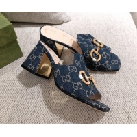 Pretty Style Gucci GG Denim Slide Sandal with Horsebit 042943 Blue 2021