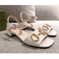 Best Product Gucci Leather Sandal with Horsebit 042944 White 2021