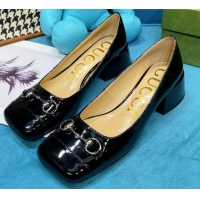 Good Quality Gucci Patent Leather Pumps 2.5cm with Horsebit 043004 Black 2021