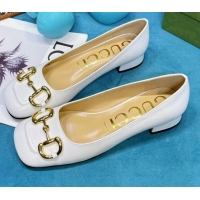 Classic Gucci Leather Heeled Pumps 2.5cm with Horsebit 043013 White 2021