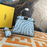 Promotional Fendi PEEKABOO MINI blue and white FF Vertigo leather bag 8BN244AG