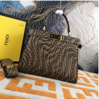 Good Quality Fendi PEEKABOO ISEEU MEDIUM brown and white FF Vertigo leather bag 8BN321AGK