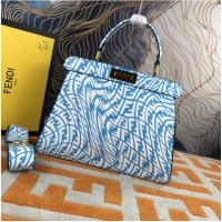 Well Crafted Fendi PEEKABOO ISEEU MEDIUM blue and white FF Vertigo leather bag 8BN321AGK