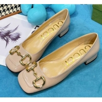 Low Price Gucci Patent Leather Pumps 2.5cm with Horsebit 043017 Beige 2021