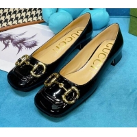 Perfect Gucci Patent Leather Pumps 2.5cm with Horsebit 043017 Black 2021