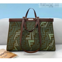 Shop Grade Fendi Peekaboo X-Tote Tote Bag in FF Fish-Eye Embroidered Canvas FD8386 Green 2021