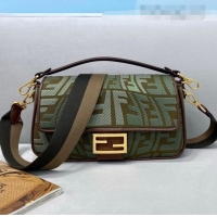 Pretty Style Fendi Baguette Medium Bag in FF Fish-Eye Embroidered Canvas FD8381 Green 2021