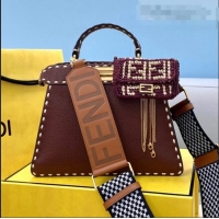 Super Quality Fendi Small Peekaboo ISeeU Bag in Stitching Full Grain Leather FD0201 Brown 2021