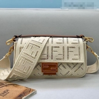 Inexpensive Fendi Baguette Medium Bag with FF embroidery 8372L White 2021