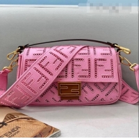 Unique Style Fendi Baguette Medium Bag with FF embroidery 8372L Pink 2021