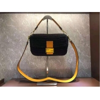 Grade Quality Fendi BAGUETTE Black cotton crochet bag 8BR600