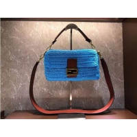 Good Product Fendi BAGUETTE Blue cotton crochet bag 8BR600