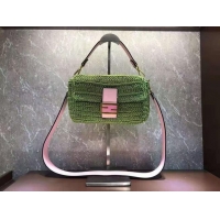 Low Cost Fendi BAGUETTE green cotton crochet bag 8BR600