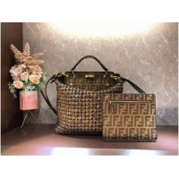 Good Product Fendi PEEKABOO X-LITE LARGE Brown cotton bag 8BN304A