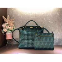 Shop Cheapest Fendi PEEKABOO X-LITE LARGE green cotton bag 8BN304A