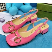 Trendy Design Gucci Patent Calfskin Slingback Pumps 2.5cm with Horsebit 043021 Pink 2021