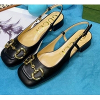 Top Quality Gucci Patent Calfskin Slingback Pumps 2.5cm with Horsebit 043021 Black 2021