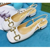 Popular Gucci Patent Calfskin Slingback Pumps 2.5cm with Horsebit 043021 White 2021