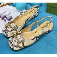 Fashion Gucci Python Print Calfskin Slingback Heeled Pumps 2.5cm with Horsebit 043021