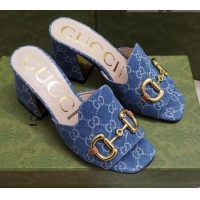 Classic Practical Gucci GG Canvas Slide Sandal with Horsebit 7cm 043037 Blue 2021