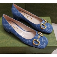 Good Quality Gucci GG Denim Pumps 2.5cm with Horsebit 043043 Light Blue 2021