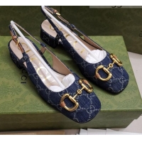 Unique Style Gucci GG Denim Slingback Pumps 2.5cm with Horsebit 043044 Dark Blue 2021