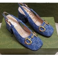 Good Looking Gucci GG Denim Slingback Pumps 7cm with Horsebit 043045 Light Blue 2021