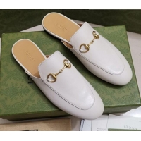 Best Product Gucci Leather Princetown Slipper with Horsebit 043050 White 2021