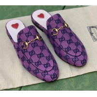 Good Quality Gucci GG Canvas Princetown Slipper with Horsebit 043051 Purple 2021