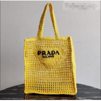 Super Quality Prada Woven Raffia Tote Bag 1BG393 Yellow 2021