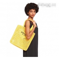 Super Quality Prada Woven Raffia Tote Bag 1BG393 Yellow 2021