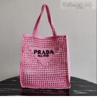 Top Quality Prada Woven Raffia Tote Bag 1BG393 Pink 2021