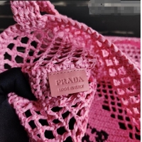 Top Quality Prada Woven Raffia Tote Bag 1BG393 Pink 2021