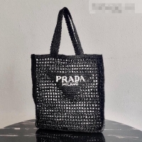 Shop Discount Prada Woven Raffia Tote Bag 1BG393 Black 2021