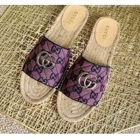 Good Taste Gucci GG Multicolor Canvas Flat Silde Sandals 050675 Purple 2021