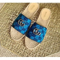 Luxury Cheap Gucci GG Multicolor Canvas Flat Silde Sandals 050675 Blue 2021 