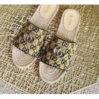 Top Design Gucci GG Multicolor Canvas Flat Silde Sandals 050675 Yellow 2021 