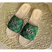 Unique Style Gucci GG Multicolor Canvas Flat Silde Sandals 050675 Green 2021 