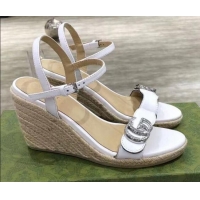 Best Product Gucci GG Lambskin Wedge Sandals 050715 White/Silver 2021