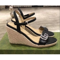 Lower Price Gucci GG Lambskin Wedge Sandals 050715 Black/Silver 2021